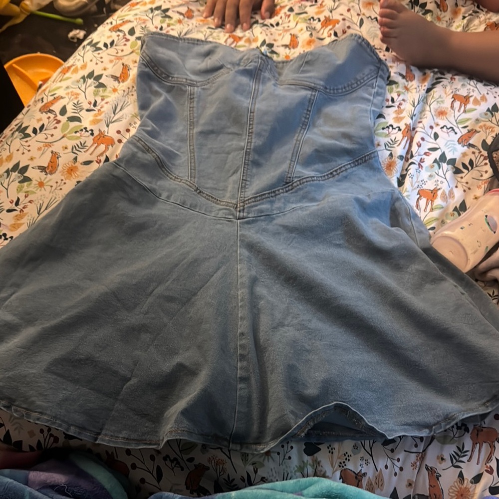 Blue Denim Strapless Dress